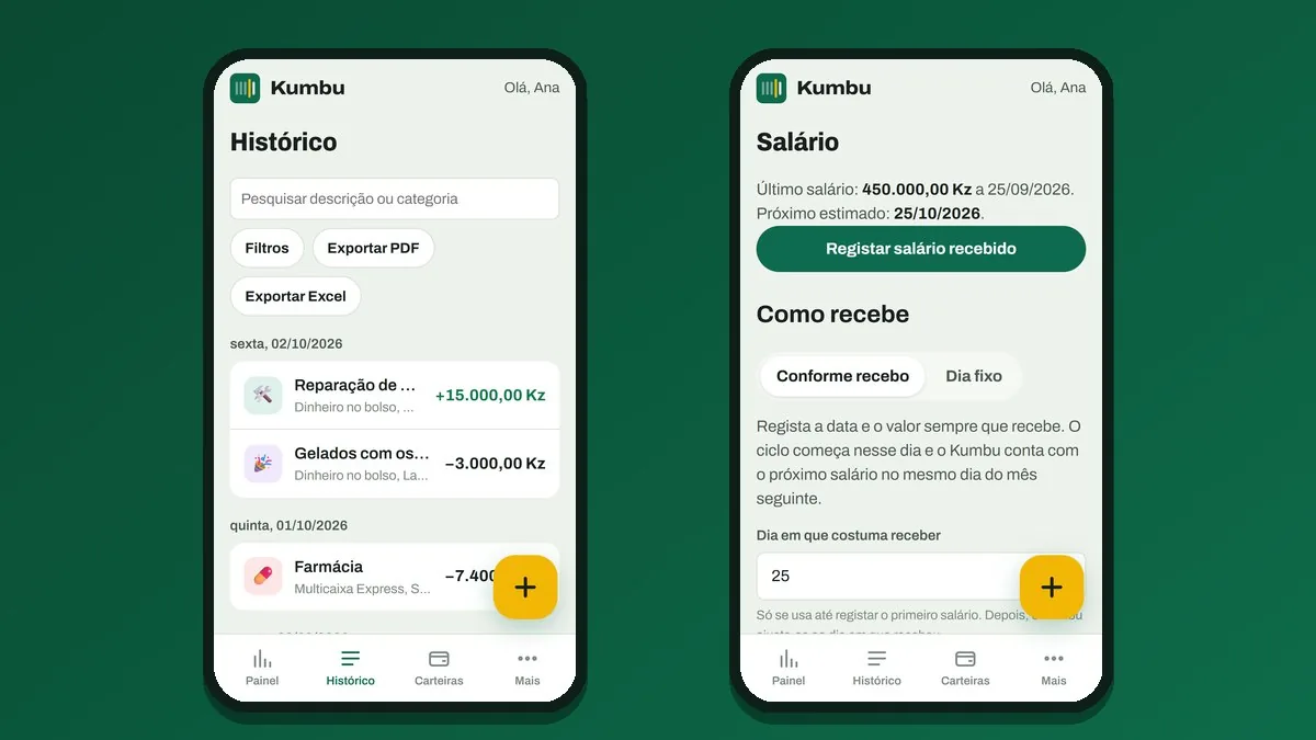 Histórico por dia e ciclo de salário, conforme recebe ou em dia fixo